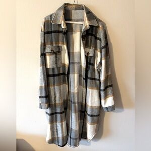 Longline Plaid Shacket Coat size XL
